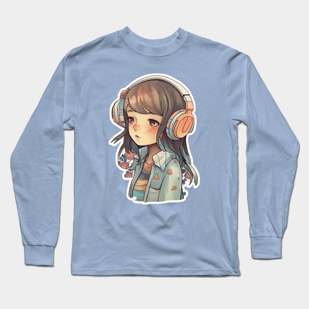 Cute headphone anime girl Long Sleeve T-Shirt by AestheticsArt81